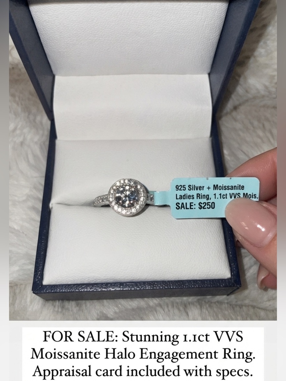 Sterling Silver Moissanite Halo Engagement Ring - White - Size 6